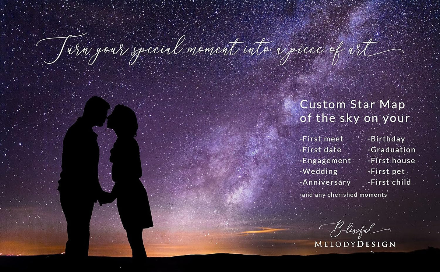 Custom 3 Sky Maps Print, Navy Watercolor Constellation Heart Shape Star Map