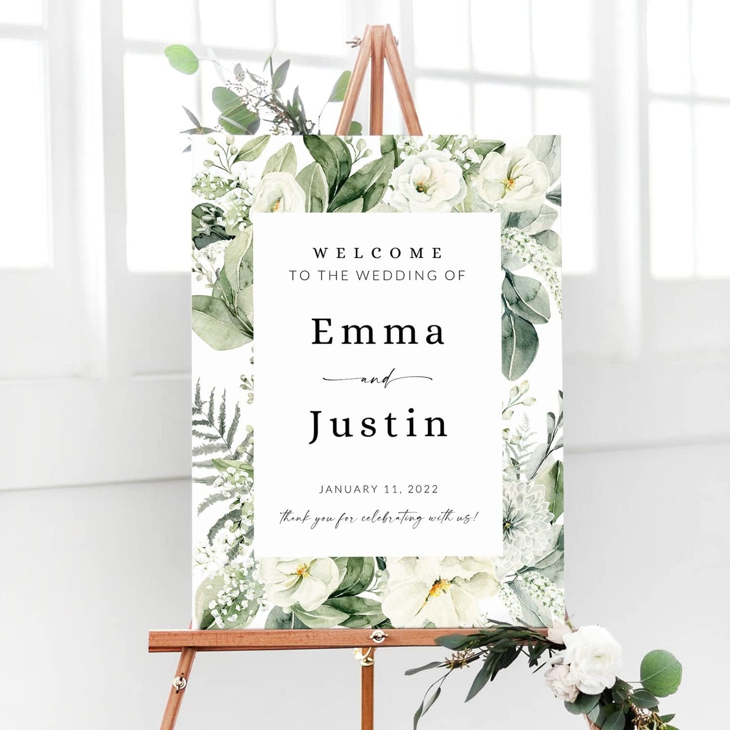 Personalized Green Theme Wedding Welcome Sign, Customized Rehearsal Dinner Couples Shower Anniversary Party Welcome Poster Board Canvas